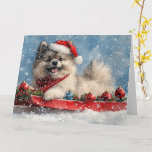 Keeshond Hund i Släd Låt det Snöa Jul Kort
