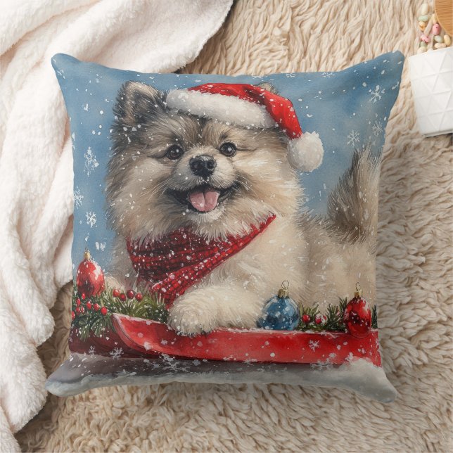 Keeshond Hund i Släd Låt det Snöa Jul Kudde (Filt)