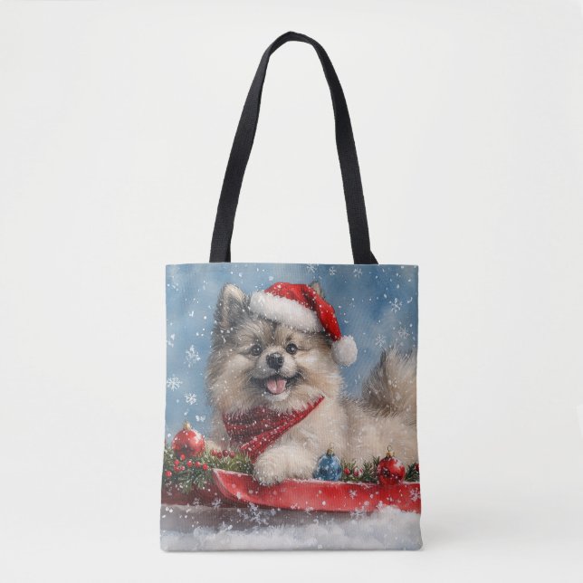 Keeshond Hund i Släde Låt det Snöa Jul Tygkasse (Framsida)