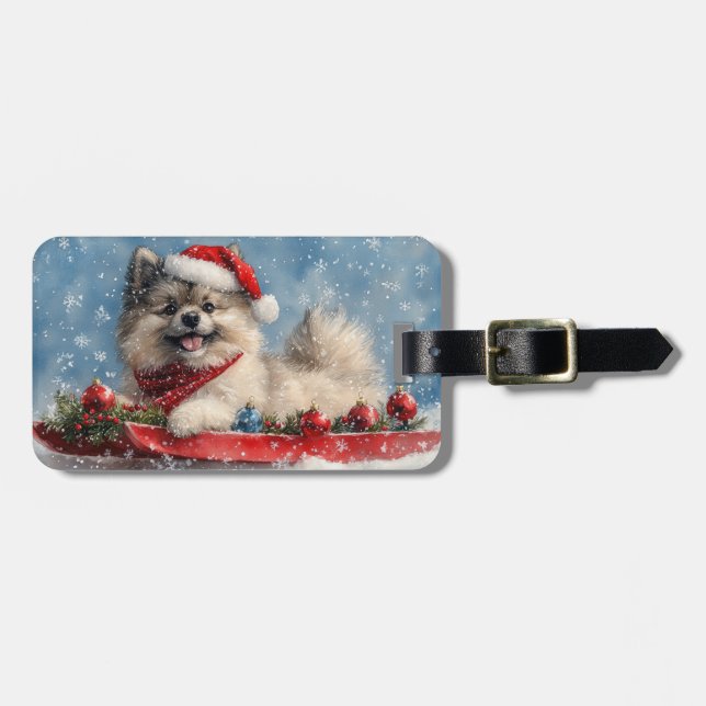 Keeshond Hund i Sledge Låt det snöa jul Bagagebricka (Horisontell Framsida)