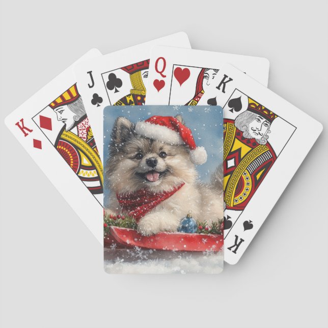 Keeshond Hund i Sledge Låt det snöa jul Casinokort (Baksidan)