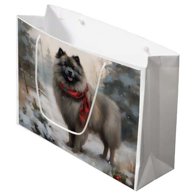 Keeshond Hund i Snö Jul (Framsidan Vinklad)