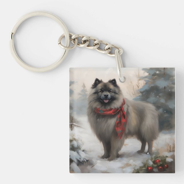 Keeshond Hund i Snö-julen (Framsidan)