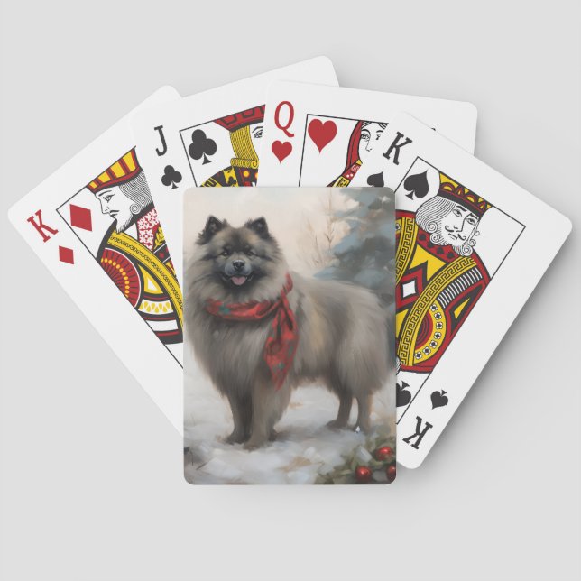 Keeshond Hund i Snö-julen Casinokort (Baksidan)