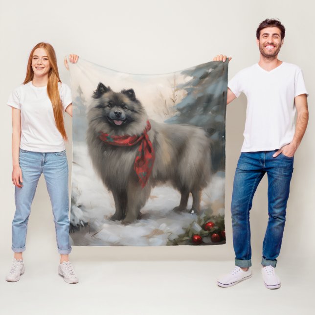 Keeshond Hund i Snö-julen Fleecefilt (På plats)