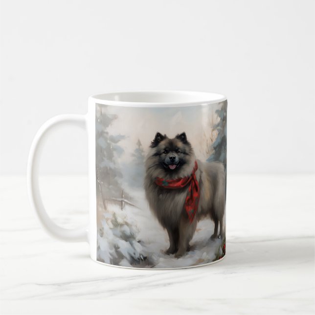 Keeshond Hund i Snö-julen Kaffemugg (Vänster)