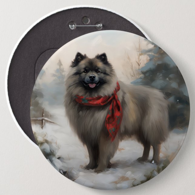 Keeshond Hund i Snö-julen Knapp (Framsida & baksida)