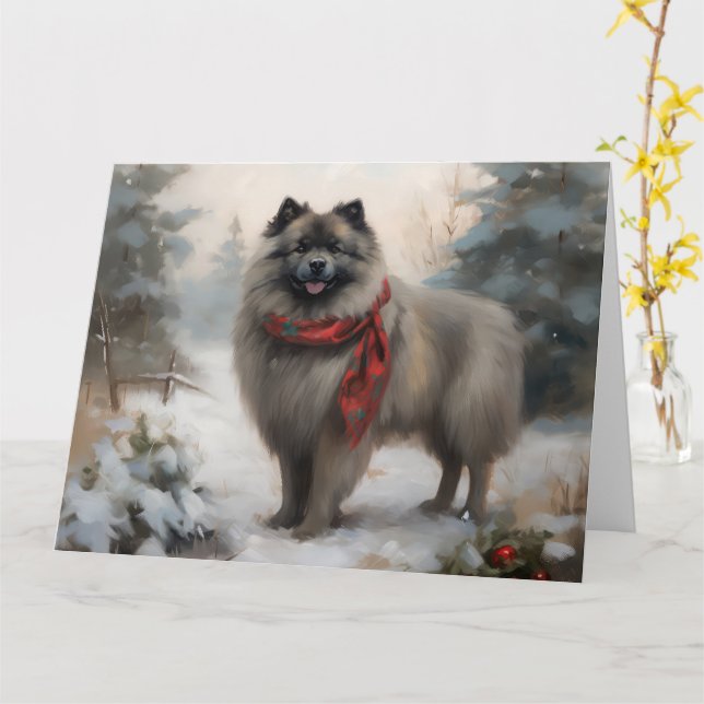 Keeshond Hund i Snö-julen Kort (Gul blomma)
