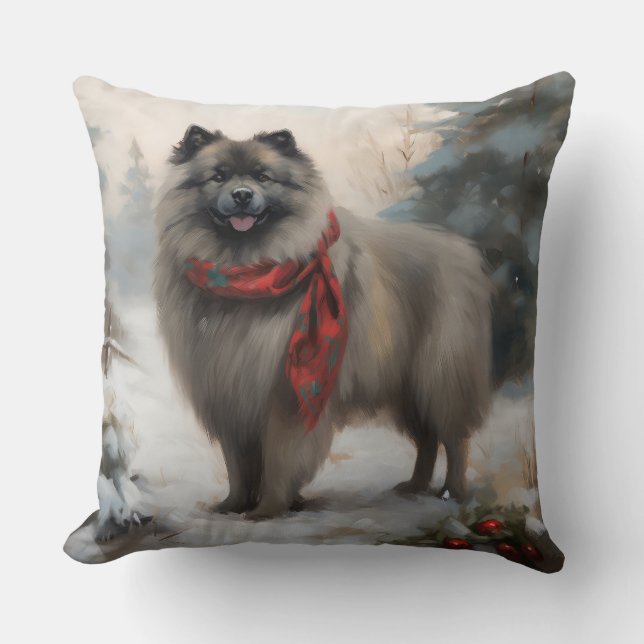 Keeshond Hund i Snö-julen Kudde (Framsida)