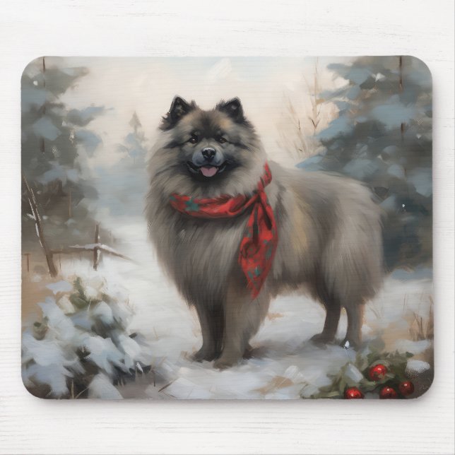 Keeshond Hund i Snö-julen Musmatta (Framsidan)