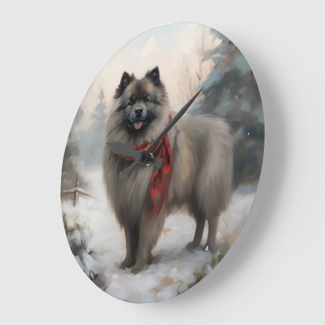 Keeshond Hund i Snö-julen Stor Klocka (Vinkel)