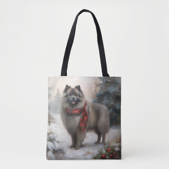 Keeshond Hund i Snö-julen Tygkasse (Framsida)
