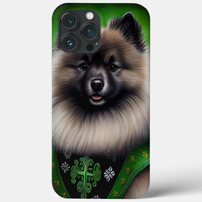 Keeshond Hund i St. Patrick Dress (Baksida)
