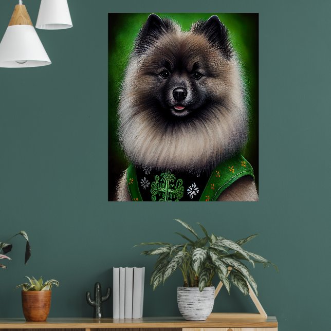 Keeshond Hund i St. Patrick Dress Poster (Vardagsrum 1)