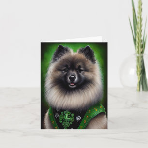 Keeshond Hund i St. Patrick's Day Dräkt Kort