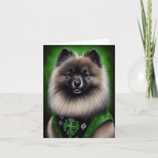 Keeshond Hund i St. Patrick's Day Dräkt Kort (Framsida)