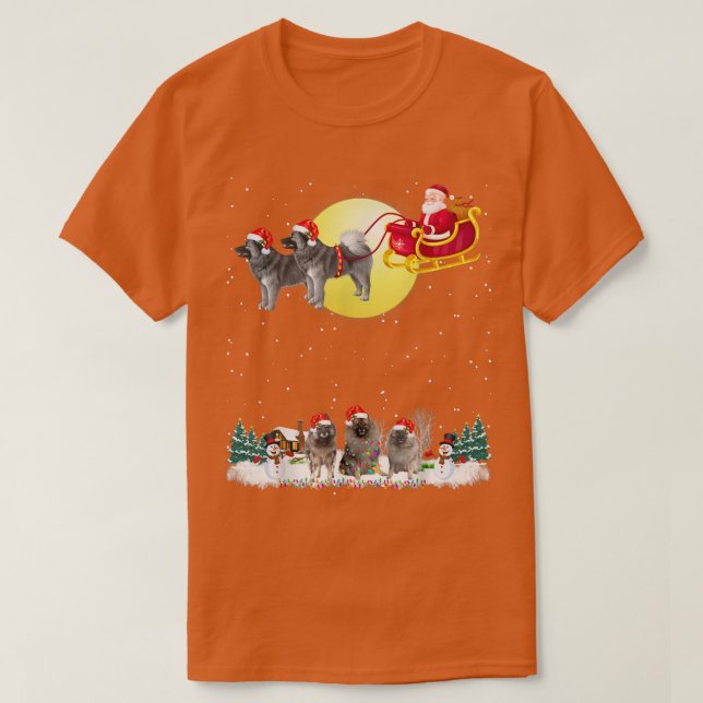 Keeshond Hund Reindeer Hund Ljus jul Älskare T T Shirt (Design framsida)