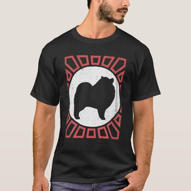 Keeshond Hund Retro-Vintage T Shirt (Framsida)