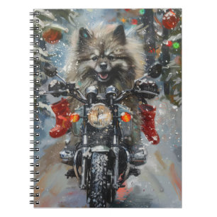 Keeshond Hund Riding Motorcycle jul Anteckningsbok