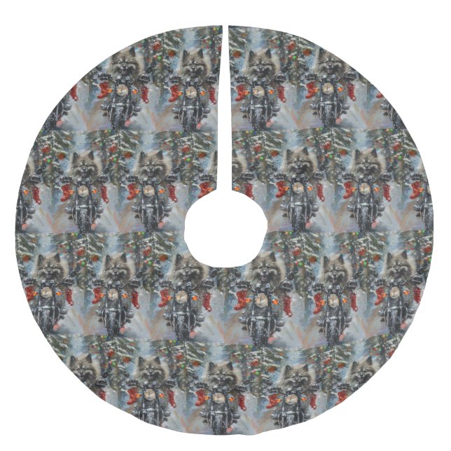 Keeshond Hund Riding Motorcycle jul Julgransmatta Borstad Polyester (Framsidan)