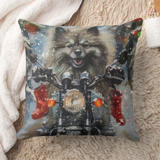 Keeshond Hund Riding Motorcycle jul Kudde (Filt)