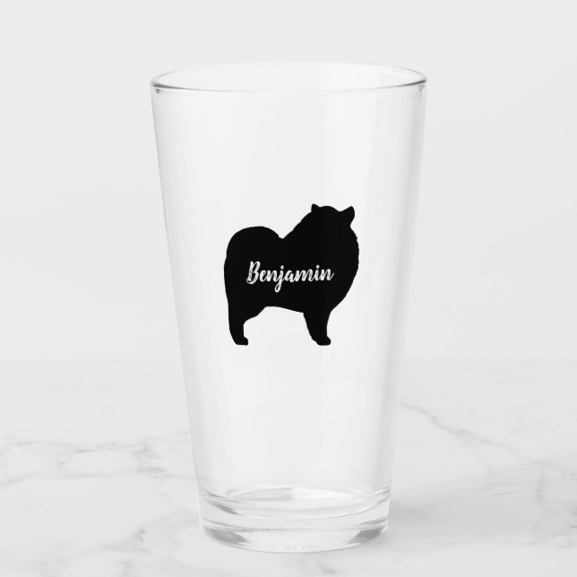 Keeshond Hund Silhouette Personlig Drinking Glaskopp (Framsida)