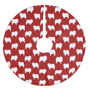 Keeshond Hund Silhuetter Mönster Röd och Vit Julgransmatta Borstad Polyester
