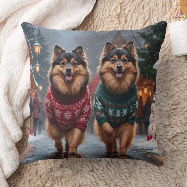 Keeshond Hundar Jul Snö Högtid Kudde (Filt)