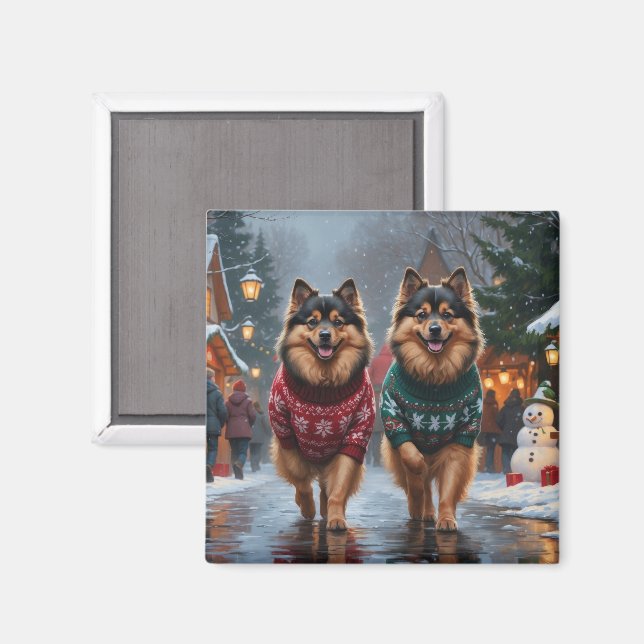 Keeshond Hundar Jul Snö Högtid Magnet (Front/Back)