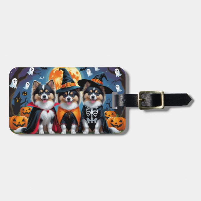 Keeshond Hundar Pumpkin Halloween Funny Bagagebricka (Horisontell Framsida)