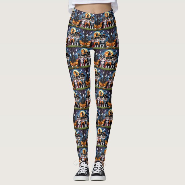 Keeshond Hundar Pumpkin Halloween Funny Leggings (Framsida)