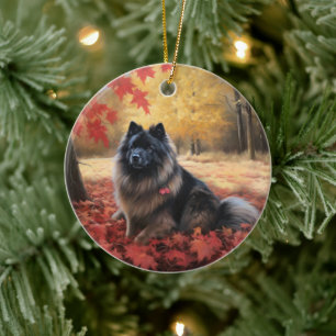 Keeshond i Höst löv Fall Inspire Julgransprydnad Keramik