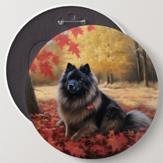 Keeshond i Höst löv Fall Inspire Knapp (Framsida & baksida)