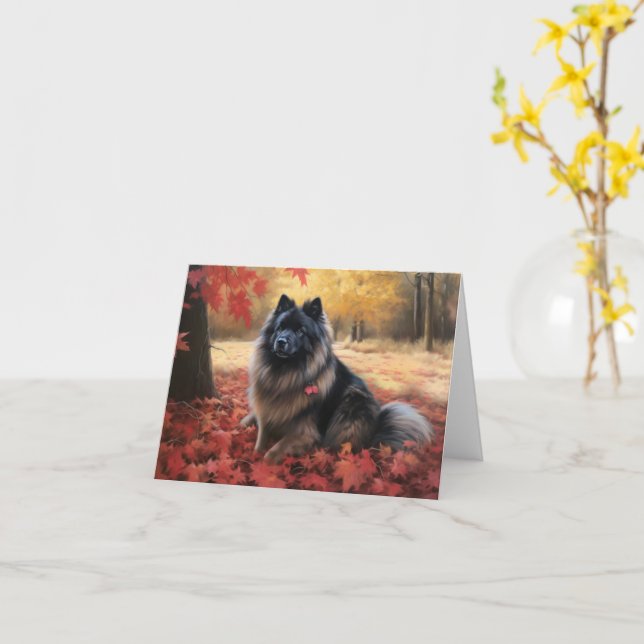 Keeshond i Höst löv Fall Inspire Kort (Gul blomma)