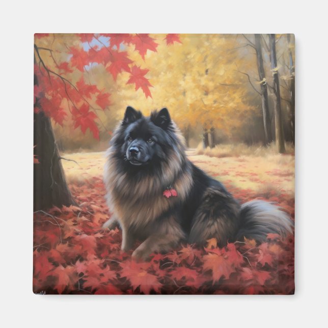 Keeshond i Höst löv Fall Inspire Magnet (Framsidan)