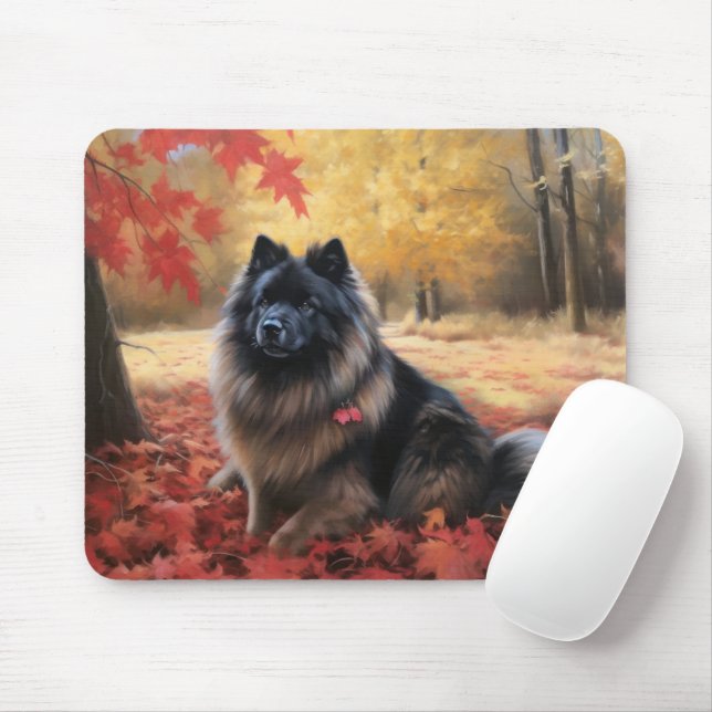 Keeshond i Höst löv Fall Inspire Musmatta (Med mus)