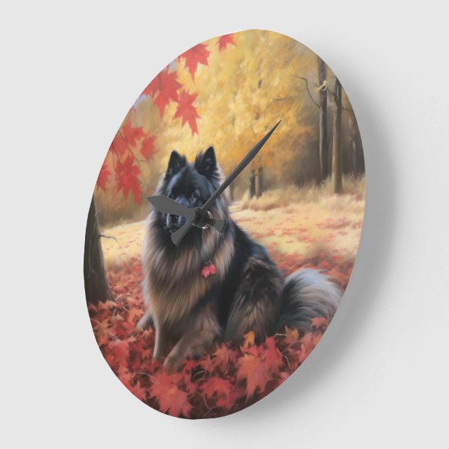 Keeshond i Höst löv Fall Inspire Stor Klocka (Vinkel)