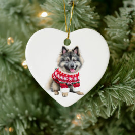 Keeshond i julsötare julgransprydnad keramik
