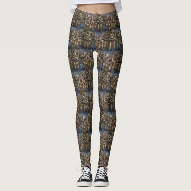 Keeshond jul Festive Voyage Leggings (Framsida)
