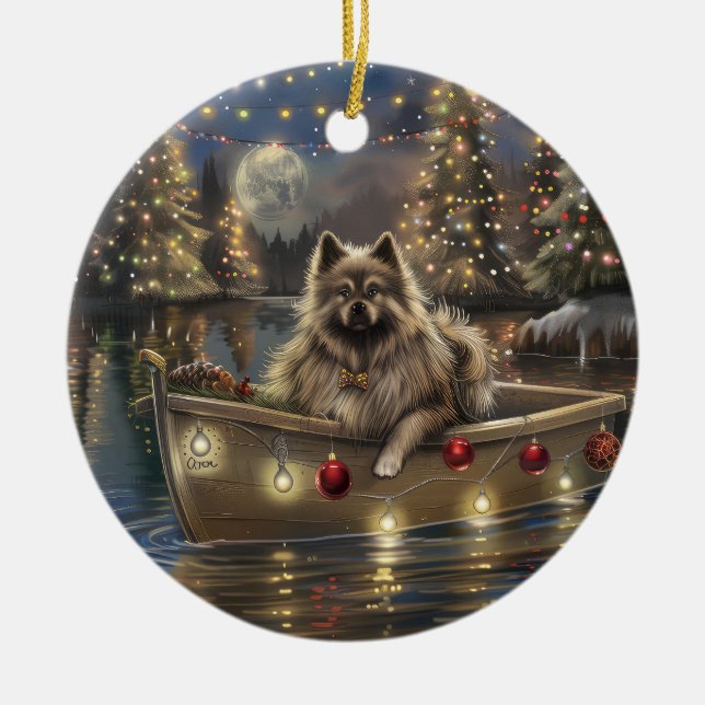 Keeshond Jul Festlig resa Julgransprydnad Keramik (Framsidan)