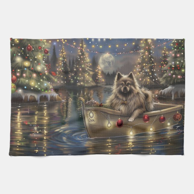 Keeshond Jul Festlig resa Kökshandduk (Horisontell)