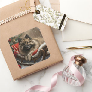 keeshond Jul Hund Festiv Fyrkantigt Klistermärke