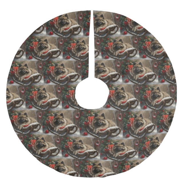 keeshond Jul Hund Festiv Julgransmatta Borstad Polyester (Framsidan)