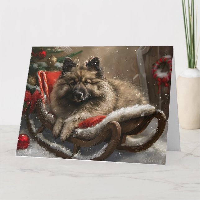 keeshond Jul Hund Festiv Kort (Framsida)