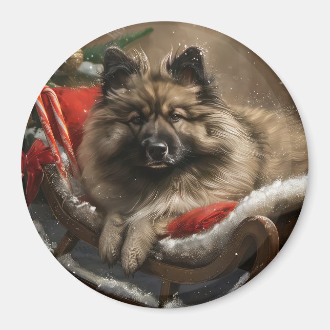 keeshond Jul Hund Festiv Magnet (Framsidan)