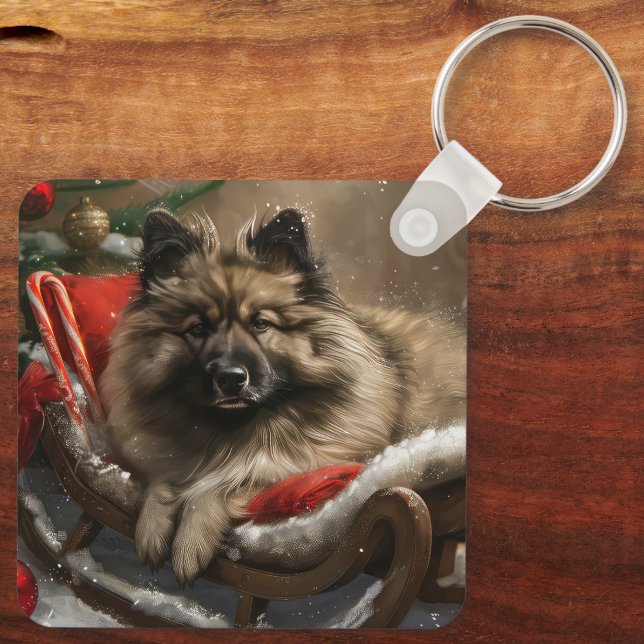 keeshond Jul Hund Festiv Nyckelring (Baksida)