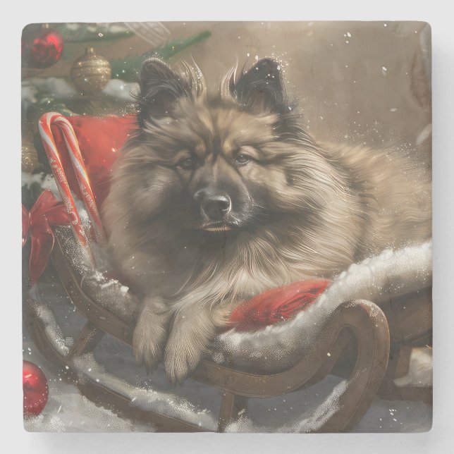 keeshond Jul Hund Festiv Stenunderlägg (Framsidan)