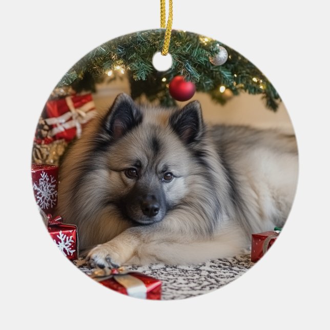 Keeshond-jul Julgransprydnad Keramik (Framsidan)