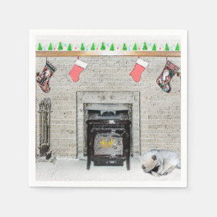 Keeshond jul Puppy Hund by Fireplace Painting Pappersservett