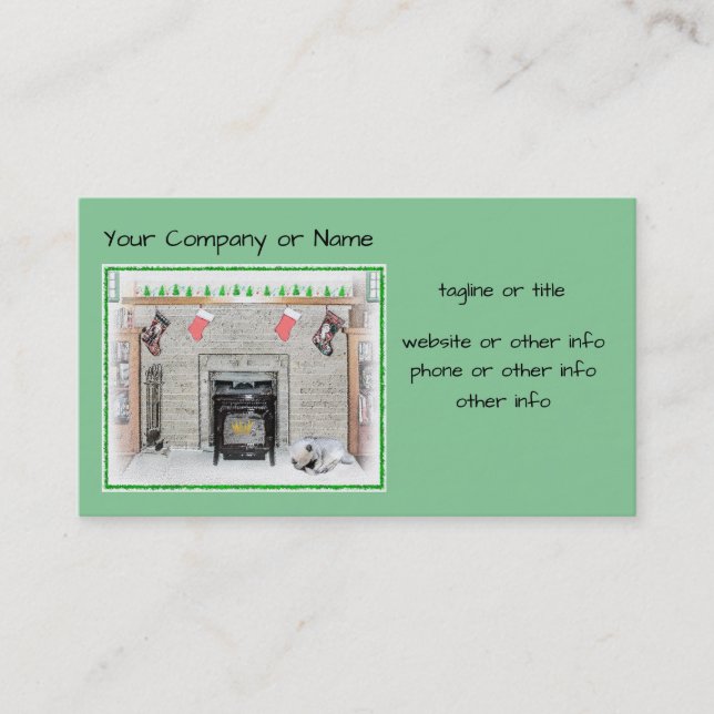 Keeshond jul Puppy Hund by Fireplace Painting Visitkort (Framsida)